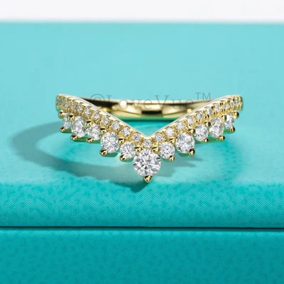 Elegant Diamond Moissanite Chevron Ring Band Enhancer - Picture 9 of 16